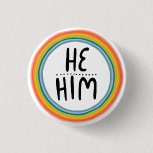 HE / HIM Pronouns Rainbow Ring Colourful Pride 3 Cm Round Badge