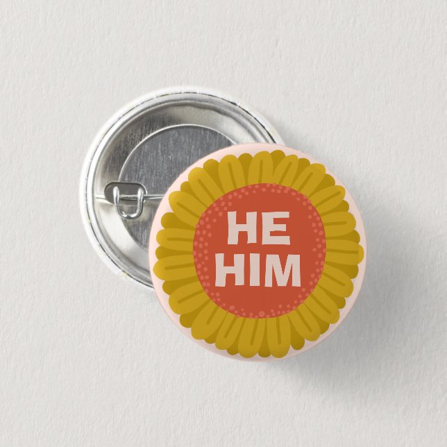 HE / HIM Pronouns Sunflower Daisy Pride  3 Cm Round Badge (Front & Back)
