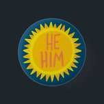 HE / HIM Pronouns Sunshine Pride Handlettered 3 Cm Round Badge<br><div class="desc">Decorate your outfit with this cool art button. Makes a great  gift! You can customise it and add text too. Check my shop for lots more colours and patterns! Let me know if you'd like something custom too.</div>