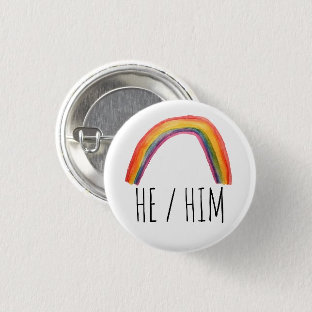 HE/HIM Pronouns Watercolor Rainbow 3 Cm Round Badge (Front & Back)