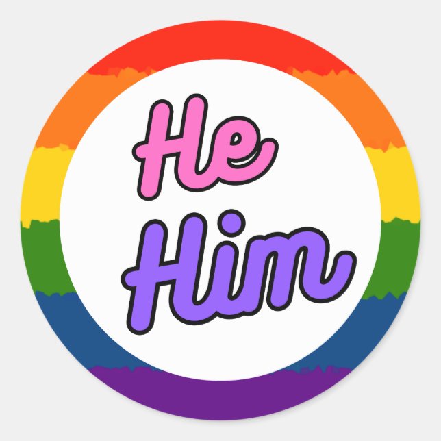 He Him Rainbow Pride Pronoun Stickers (Front)