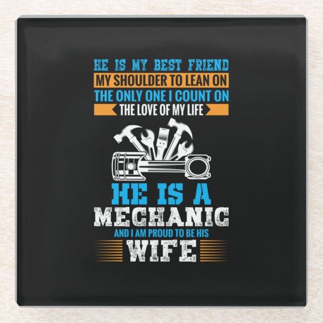 He Is A Mechanic Glass Coaster (Front)