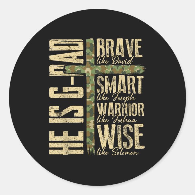 He Is G-dad Camo Religious Father's Day Christian  Classic Round Sticker (Front)