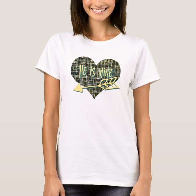 He is Mine Yellow Grid Modern Heart ShapeT-Shirt T-Shirt (Front)