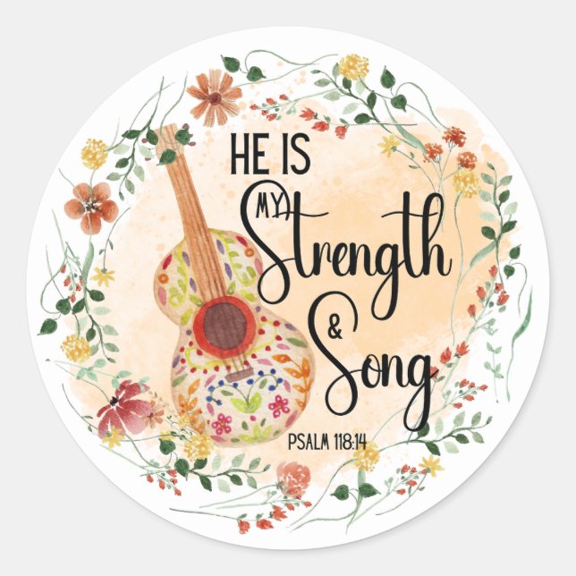 He is My Strength Classic Round Sticker (Front)