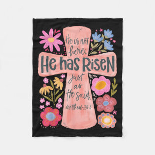 He Is Not Here He Has Risen Christian Jesus Floral Fleece Blanket