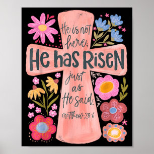 He Is Not Here He Has Risen Christian Jesus Floral Poster