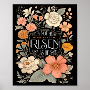 He Is Not Here He Has Risen Christian Jesus Floral Poster