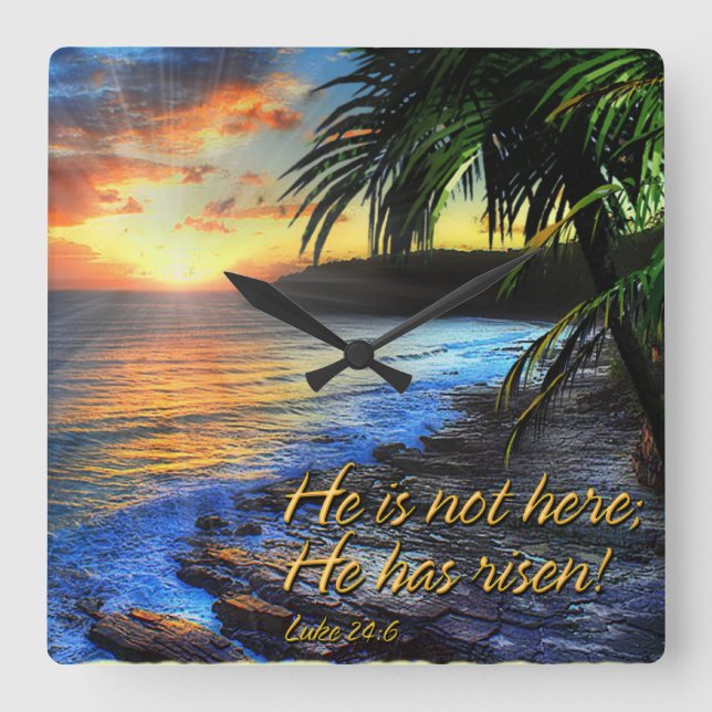 He is not here he has risen! Luke 24:6  Wall Clock (Front)