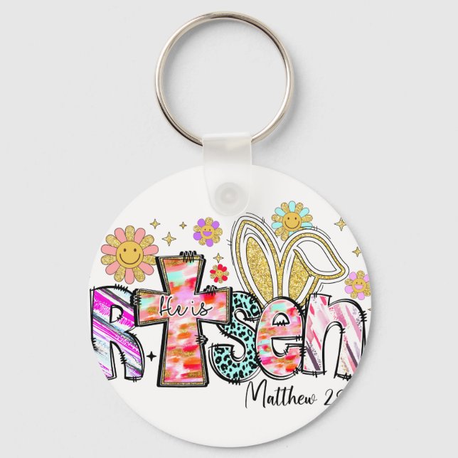 he is risen (2), retro, vintage key ring (Front)