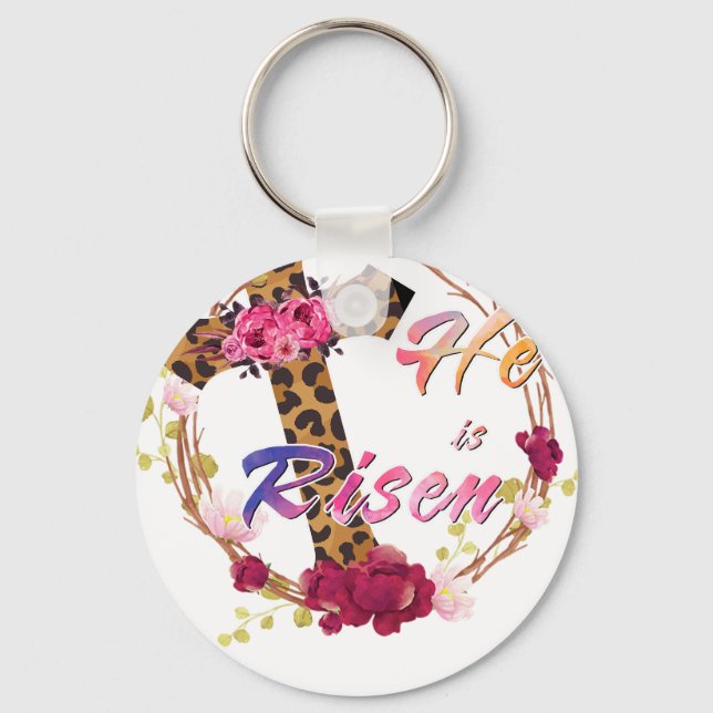 he is risen (4), retro, vintage key ring (Front)