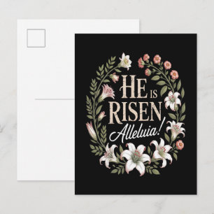 He Is Risen Alleluia Floral Christian Easter Announcement Postcard