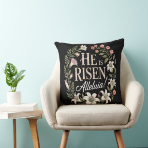 He Is Risen Alleluia Floral Christian Easter Cushion