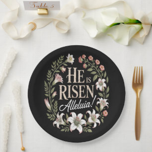 He Is Risen Alleluia Floral Christian Easter Paper Plate