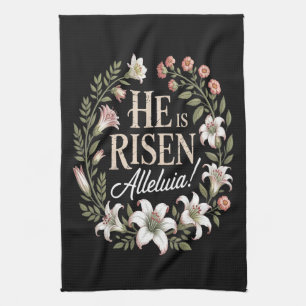 He Is Risen Alleluia Floral Christian Easter Tea Towel