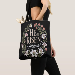 He Is Risen Alleluia Floral Christian Easter Tote Bag