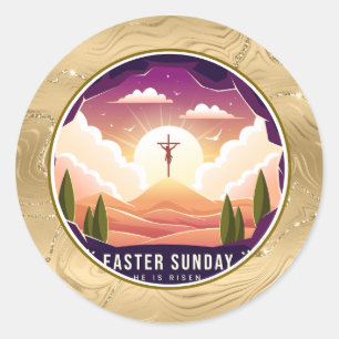 He is Risen and Celebration of Resurrection Sunday Classic Round Sticker