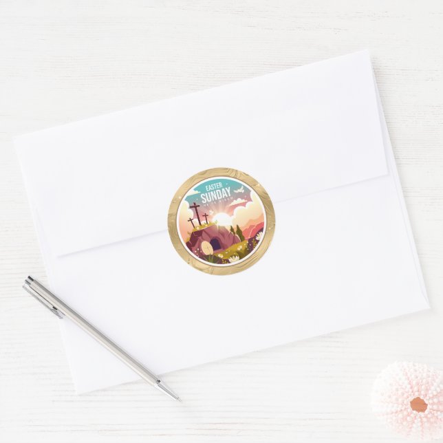 He is Risen and Celebration of Resurrection Sunday Classic Round Sticker (Envelope)