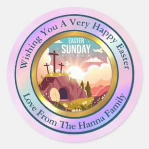 He is Risen and Celebration of Resurrection Sunday Classic Round Sticker