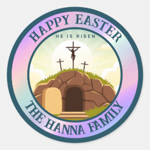 He is Risen and Celebration of Resurrection Sunday Classic Round Sticker