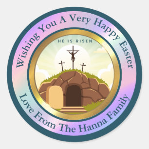 He is Risen and Celebration of Resurrection Sunday Classic Round Sticker