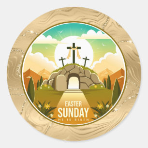 He is Risen and Celebration of Resurrection Sunday Classic Round Sticker