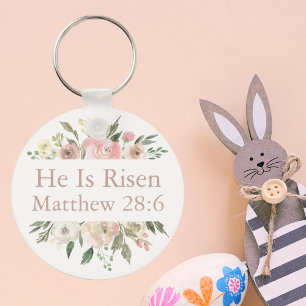 He is Risen Beautiful Pink Floral Bible Verse Key Ring