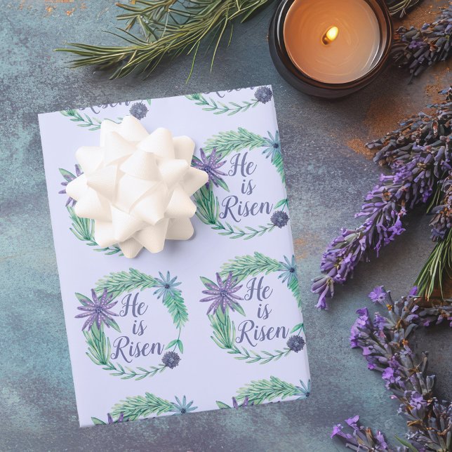 He is Risen Beautiful Purple Religious Easter Wrapping Paper Sheet (Creator Uploaded)