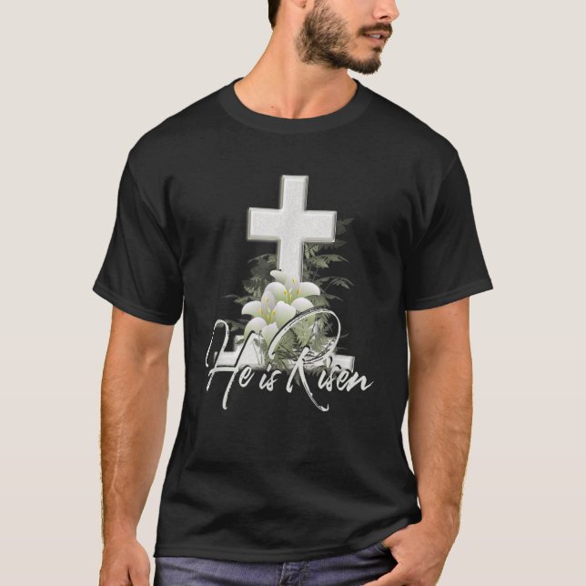 He Is Risen Bible Jesus Resurrection Easter Rainbo T-Shirt (Front)