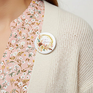 He is Risen boho floral wreath Easter 7.5 Cm Round Badge