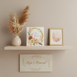 He is Risen boho floral wreath Easter Plaque