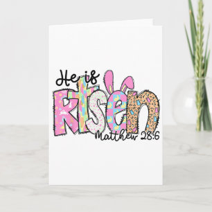 He Is Risen Bunny Christian Cross Happy Easter Day Card