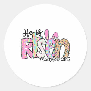 He Is Risen Bunny Christian Cross Happy Easter Day Classic Round Sticker