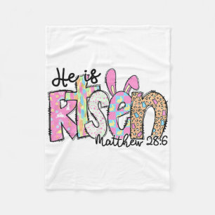 He Is Risen Bunny Christian Cross Happy Easter Day Fleece Blanket