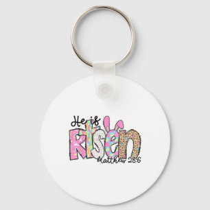 He Is Risen Bunny Christian Cross Happy Easter Day Key Ring