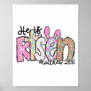 He Is Risen Bunny Christian Cross Happy Easter Day Poster