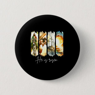 He Is Risen Christian Cross Jesus Bible Verse Happ 6 Cm Round Badge