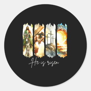 He Is Risen Christian Cross Jesus Bible Verse Happ Classic Round Sticker