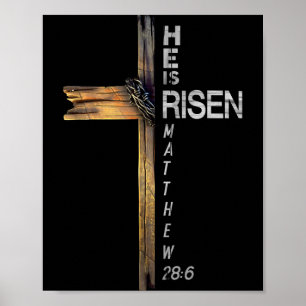 He Is Risen Christian Cross Jesus Bible Verse Happ Poster