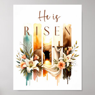 He Is Risen Christian Cross Jesus Bible Verse Happ Poster
