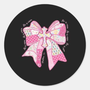 He Is Risen Christian Cross Jesus Coquette Bow Bun Classic Round Sticker