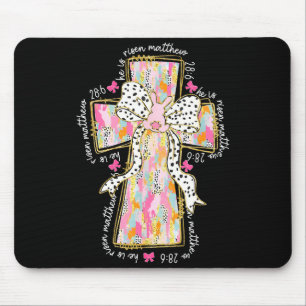 He Is Risen Christian Cross Jesus Coquette Bow Bun Mouse Mat