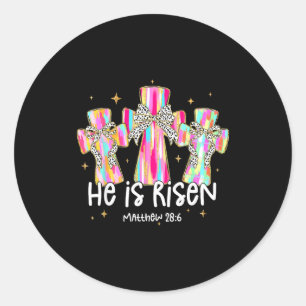 He Is Risen Christian Cross Jesus Coquette Bow Hap Classic Round Sticker