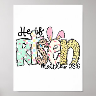 He Is Risen Christian Cross Jesus Easter Bunny Rab Poster