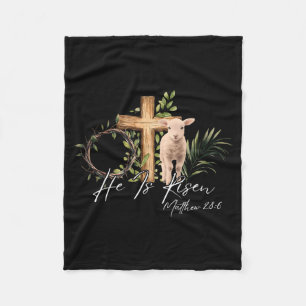 He Is Risen Christian Cross Jesus Sheep Bible Vers Fleece Blanket