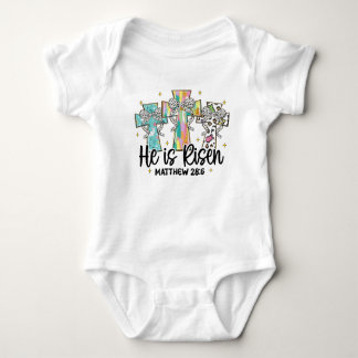 He is Risen Christian Easter Bible Verse Baby Bodysuit