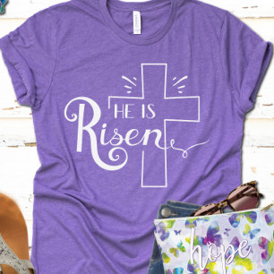 He is Risen Christian Easter Black White Script Tri-Blend Shirt