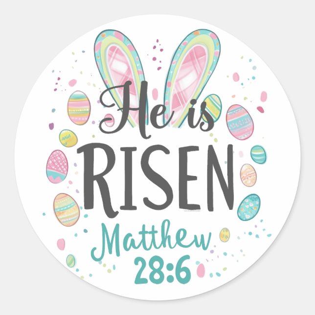 He is Risen, Christian Easter Jesus Christ Bible Classic Round Sticker (Front)