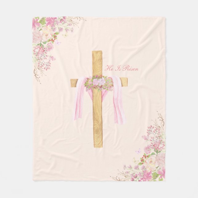 He Is Risen Christian Easter Personalised Fleece Blanket (Front)