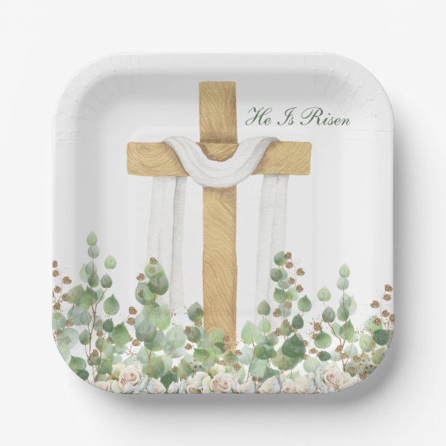 He Is Risen Christian Easter Personalised Paper Plate (Front)